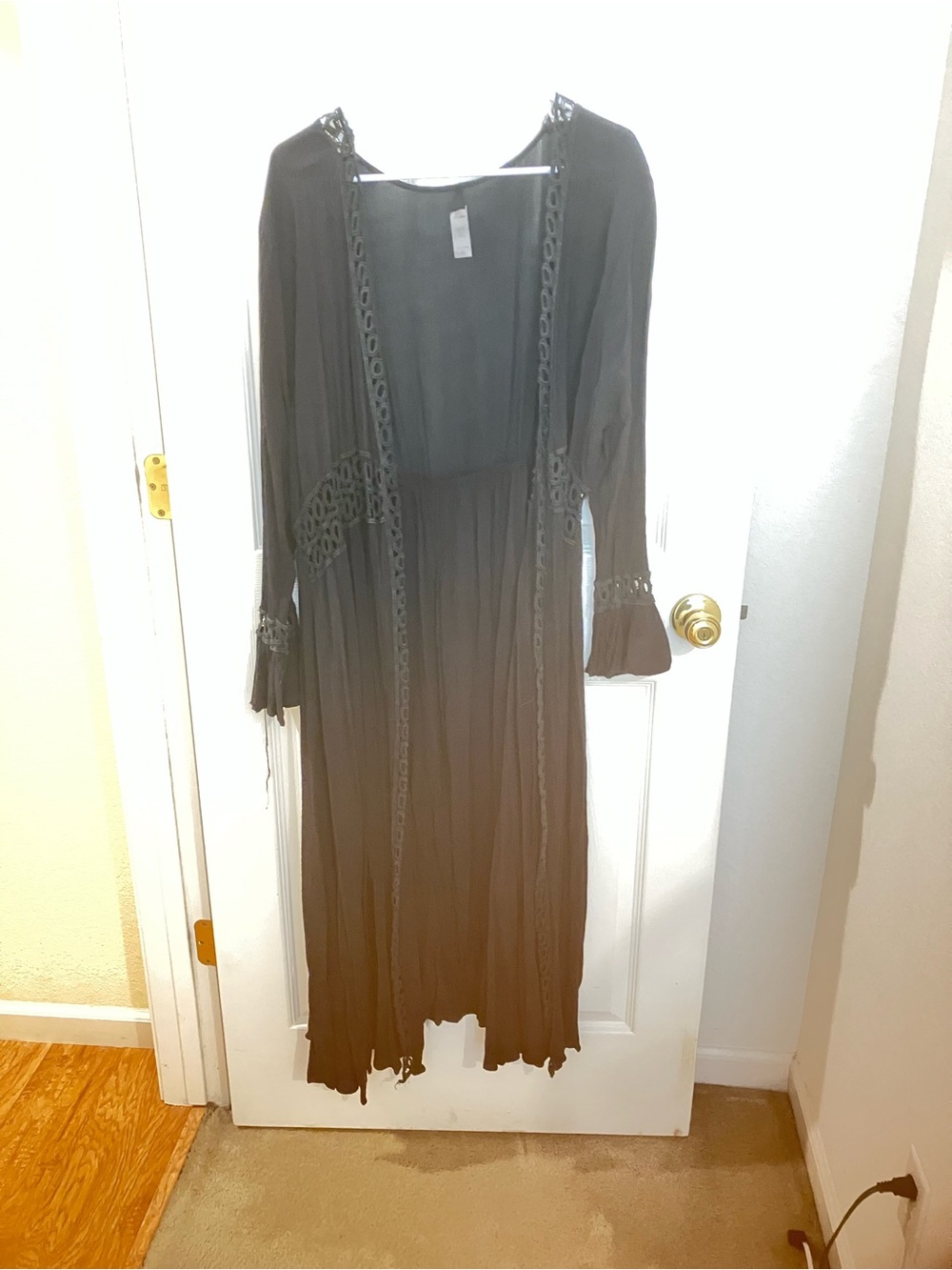 Black Long Sleeve Open-Front Women's Dress